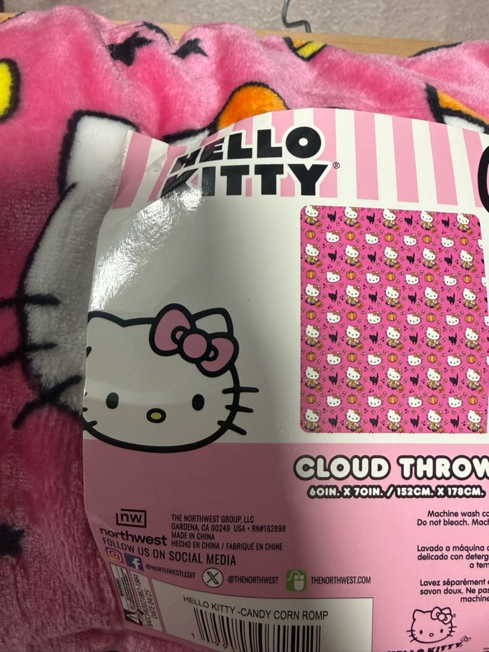 Hello Kitty Pink Bow Candy Corn Cloud Throw